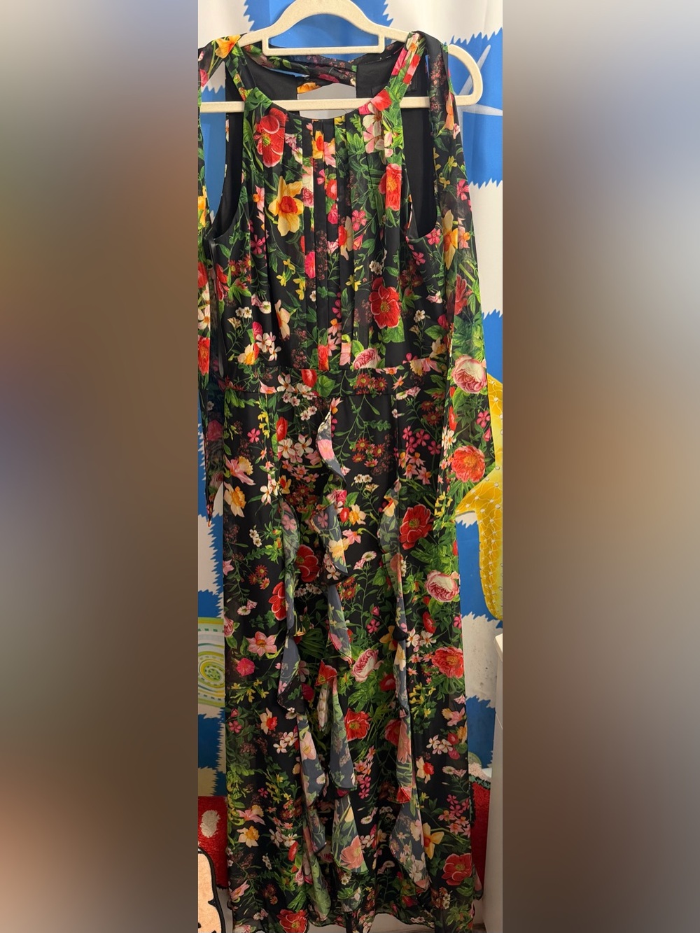 NWT Betsy & Adam Women’s Floral Print Ruffle Long Dress Size 8 - Picture 3 of 9